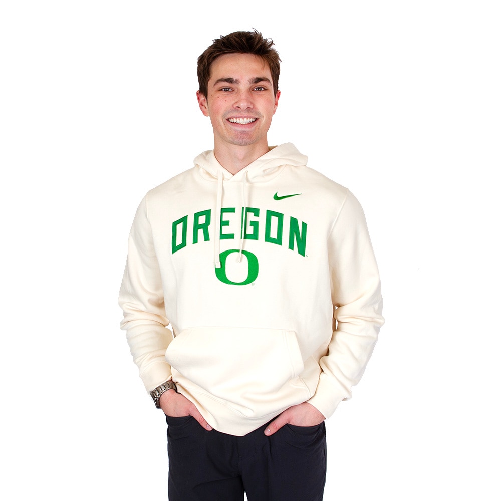 Classic Oregon O, Nike, White, Hoodie, Cotton Blend, Men, Sweatshirt, Pullover, 853992